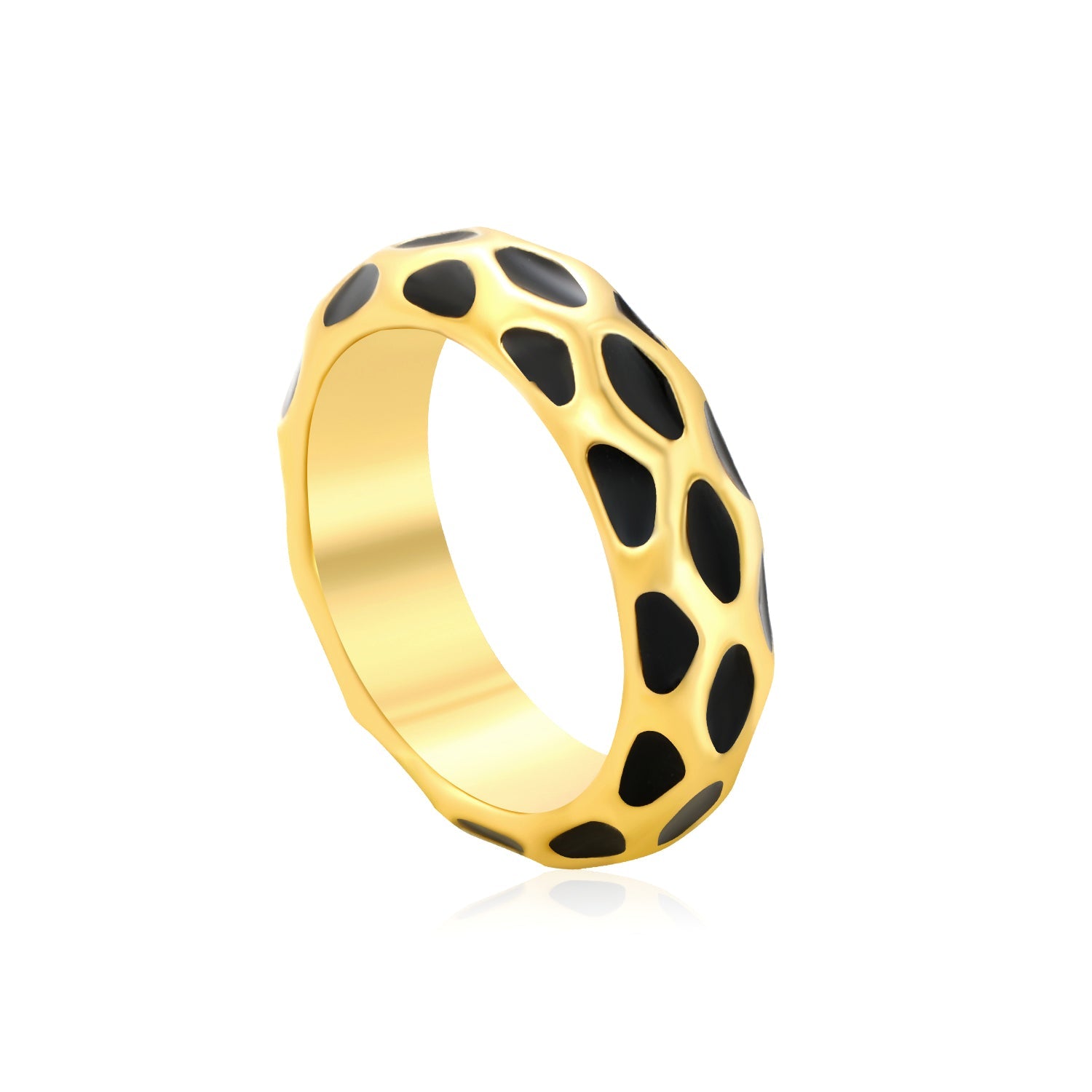 5.5mm irregular hammered/black drip ring in steel/gold asonjewelry